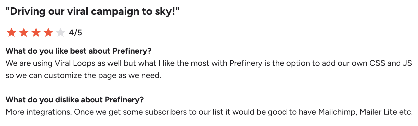 Prefinery G2 review 2
