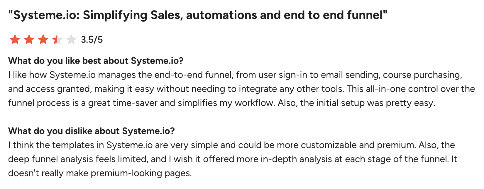 Systeme.io G2 review 1