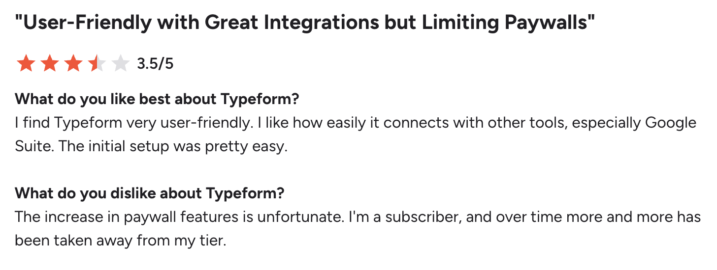 Typeform G2 review 1