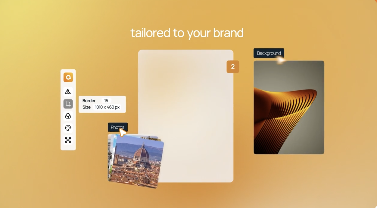 Qualifio campaign editor showing brand customisation options for backgrounds, photos, borders and colours