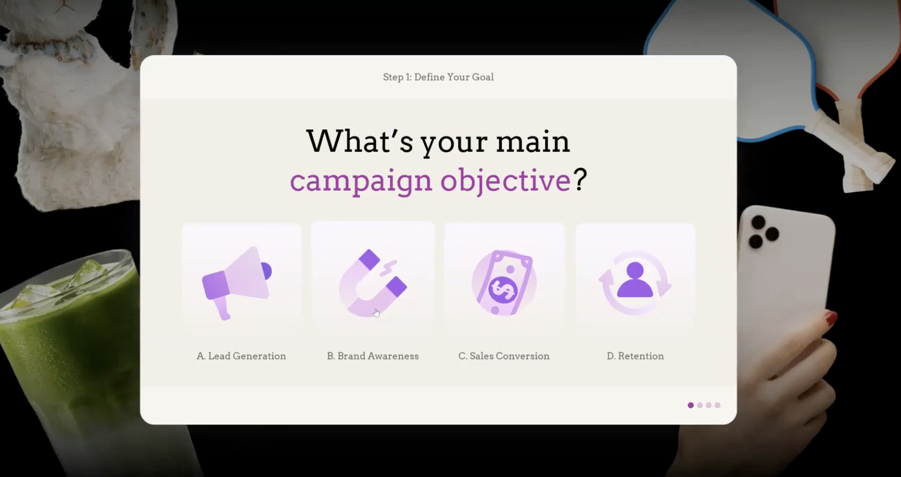 Multiple-choice question step in a Dot.vu interactive campaign