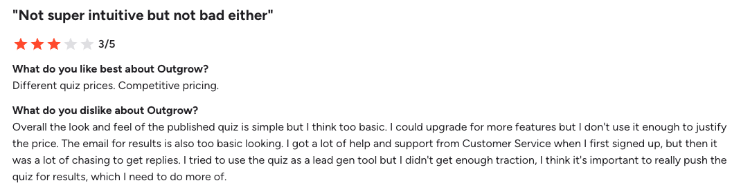 G2 review for Outgrow 1