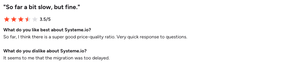G2 review for Systeme.io