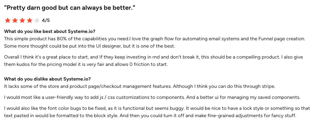G2 review for Systeme.io