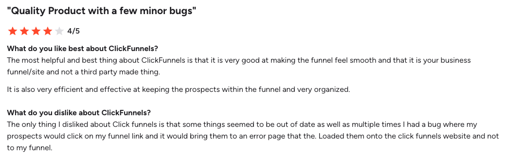 G2 review for ClickFunnels