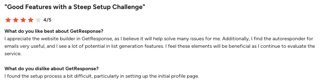 G2 review for GetResponse