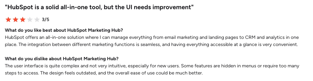 HubSpot G2 review