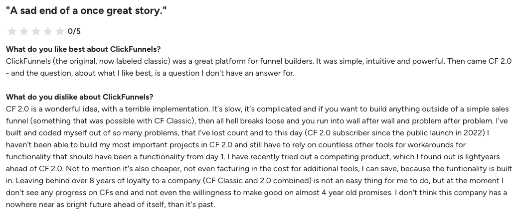 G2 review for ClickFunnels