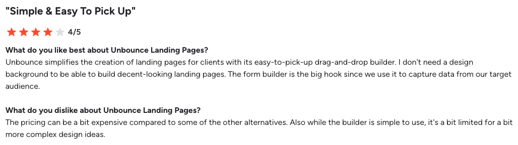 G2 review for Unbounce