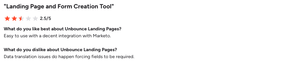 G2 review for Unbounce