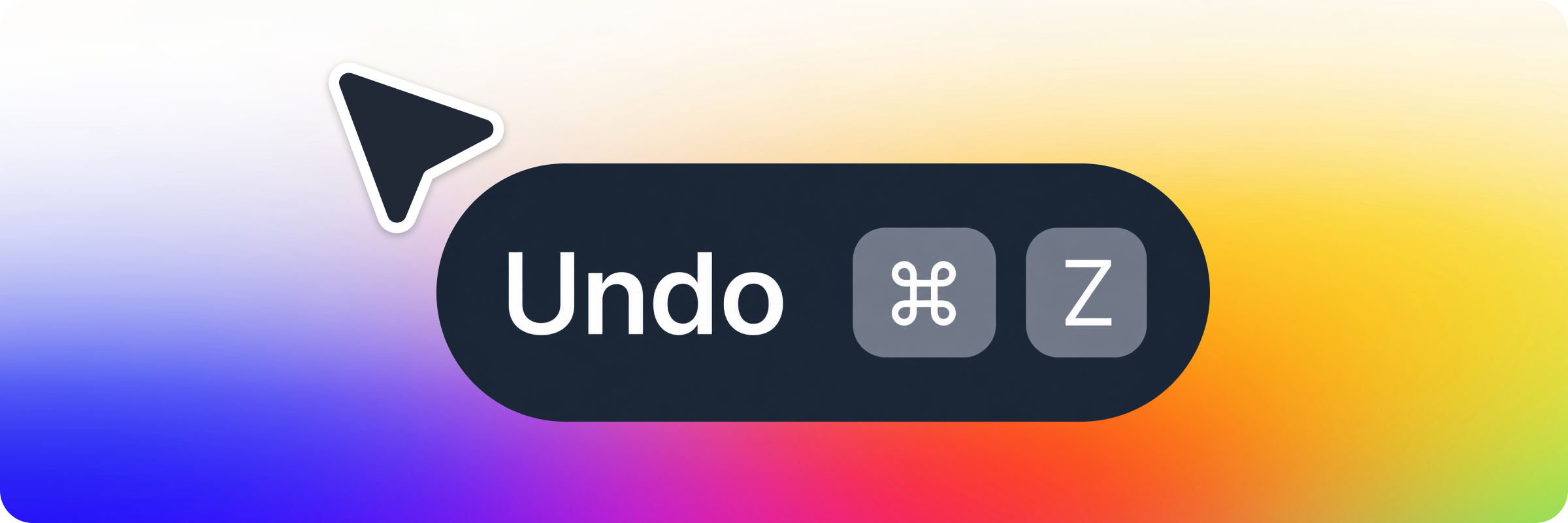 Undo button with Command and Z keyboard shortcut keys on a rainbow gradient background