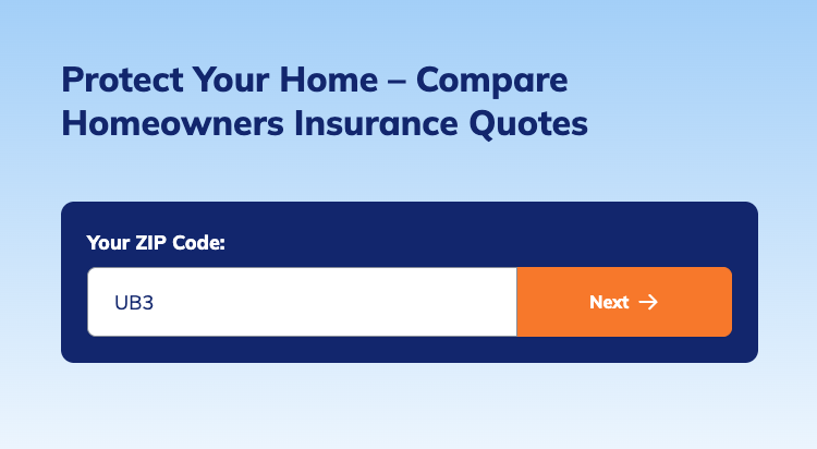 EverQuote homeowners insurance lead generation form asking for a ZIP code to compare quotes
