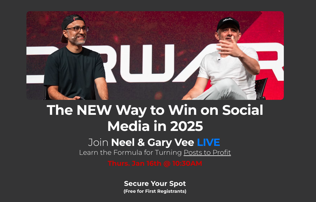 Guest-led event landing page putting Neel Dhingra and Gary Vee in the headline for a social media session on 16 January