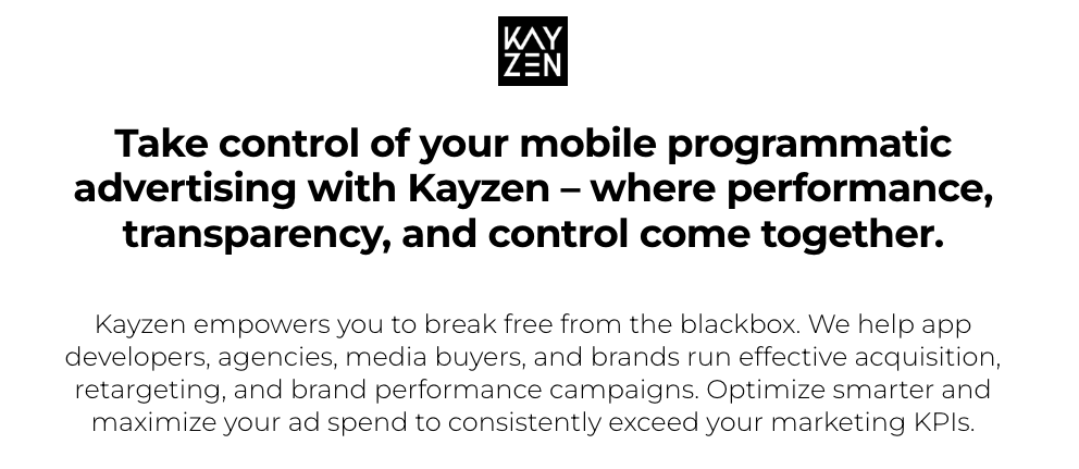 Kayzen mobile programmatic ad page at 37%, one of 12 B2B landing page examples built in Perspective
