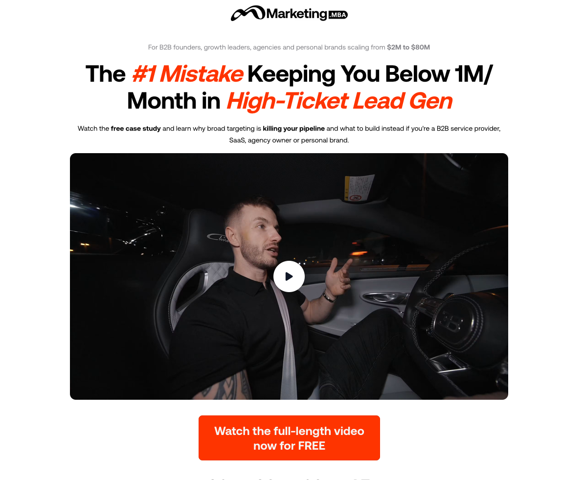 Marketing.MBA free video case study at 11%, negative framing at work in these B2B landing page examples