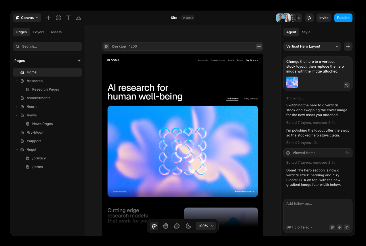 Framer website builder canvas, the design-led option among these lovable alternatives