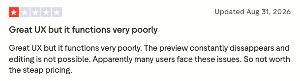 Trustpilot review for Base44