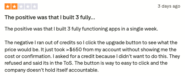 Trustpilot review for Base44