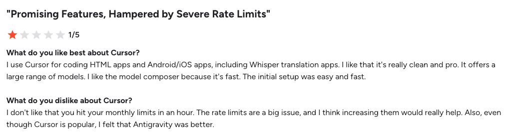 G2 review for Cursor