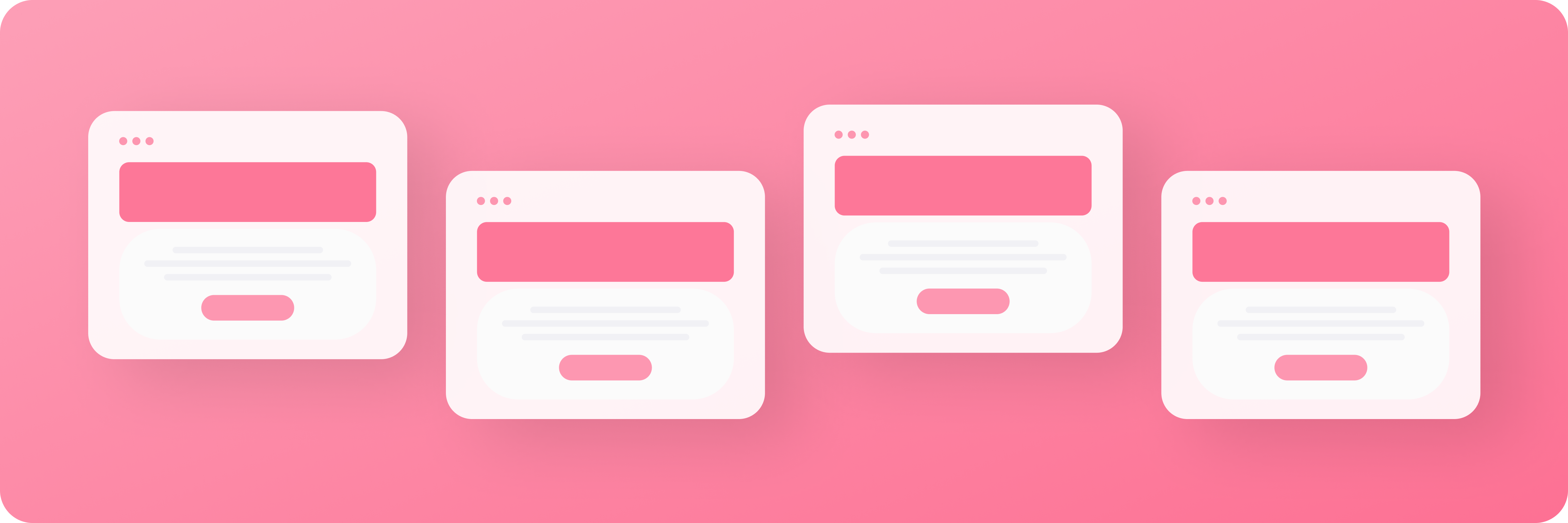 Recruitment landing page blog header with four page mockups, each with a headline and CTA button