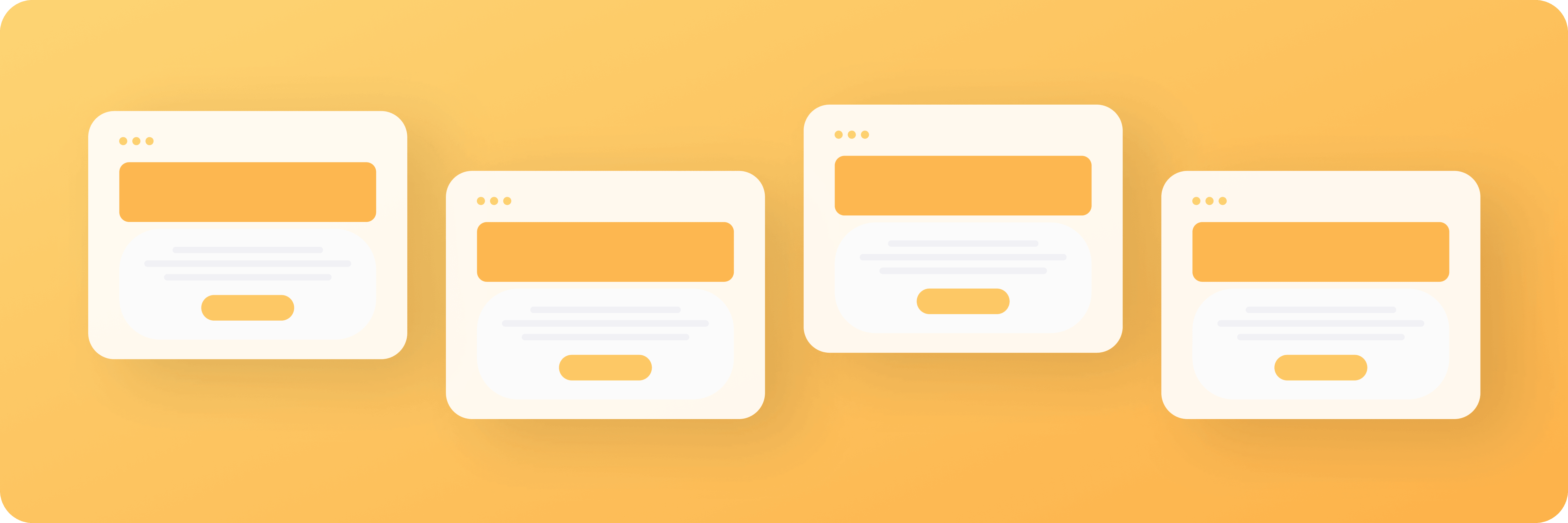 Four SaaS landing page examples shown as stacked browser windows with headline blocks and CTA buttons