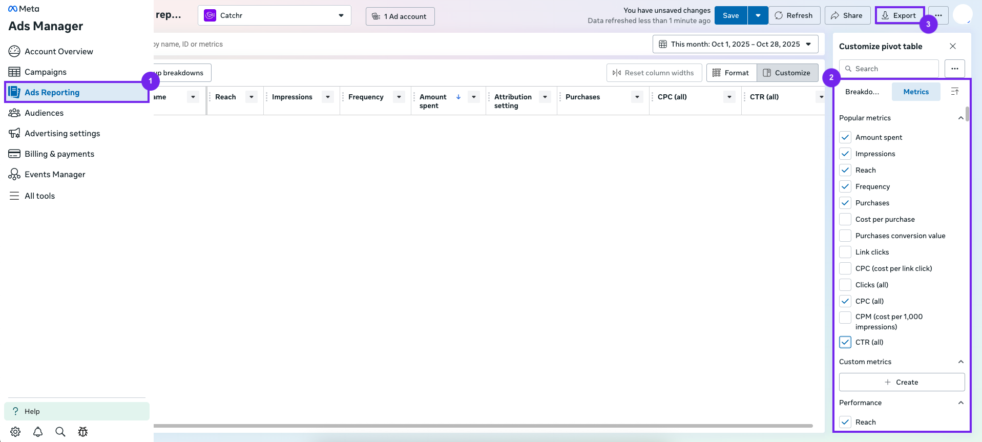 Export CSV from Meta Ads Manager