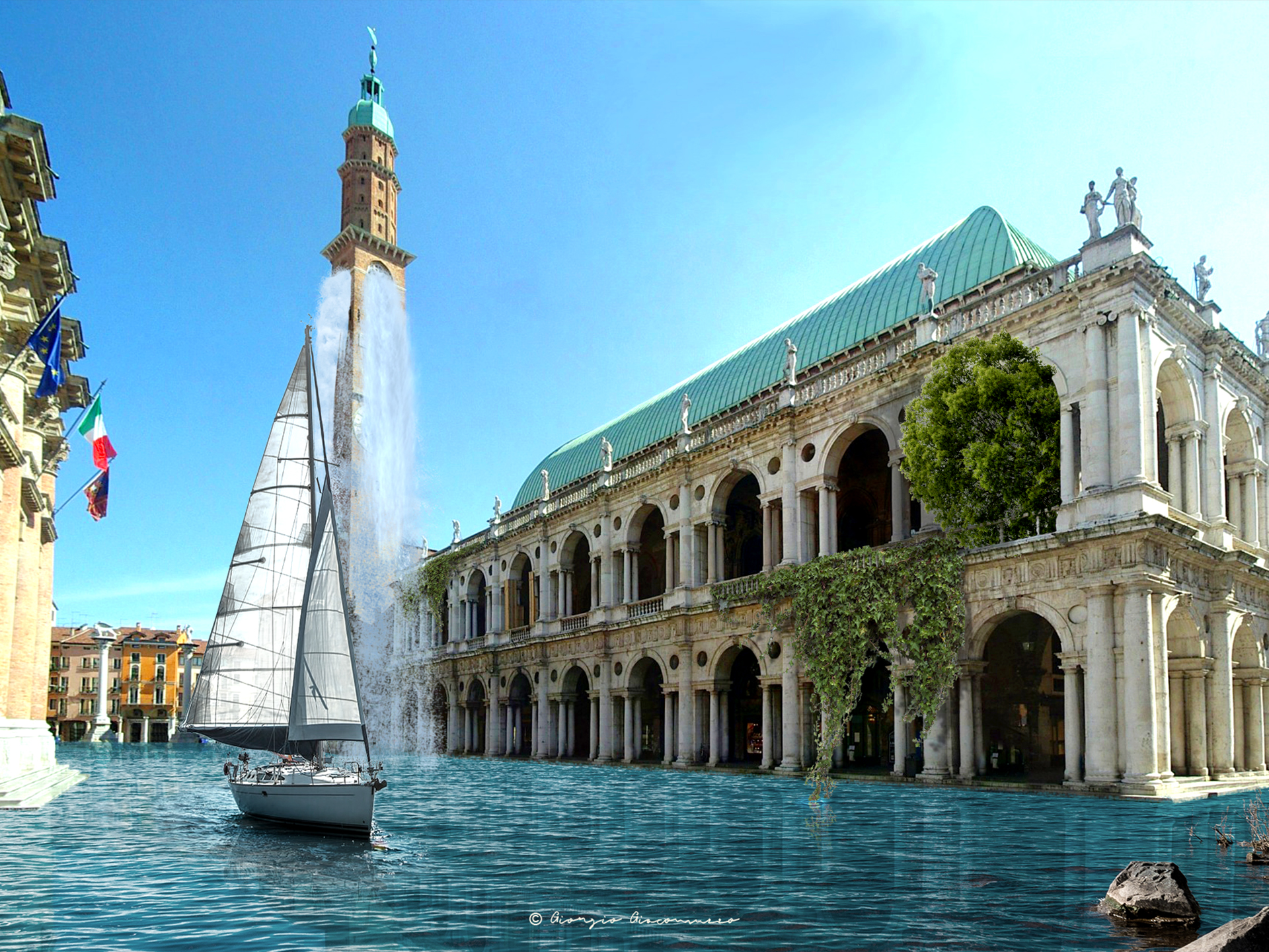 Piazza dei signori immersa nell'acqua