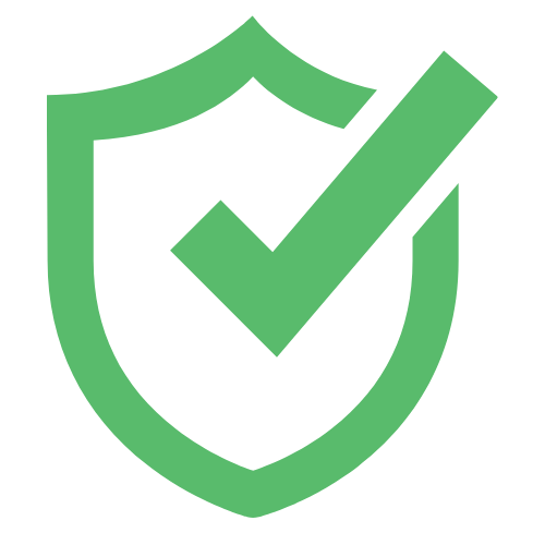 Orange shield with an integrated check mark symbolizing security and compliance.