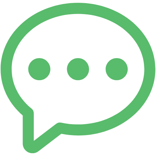 Green speech bubble icon with three dots representing a texting or chat message.