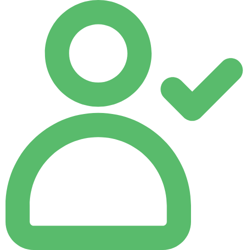 Green user icon with a checkmark indicating verified or approved status.