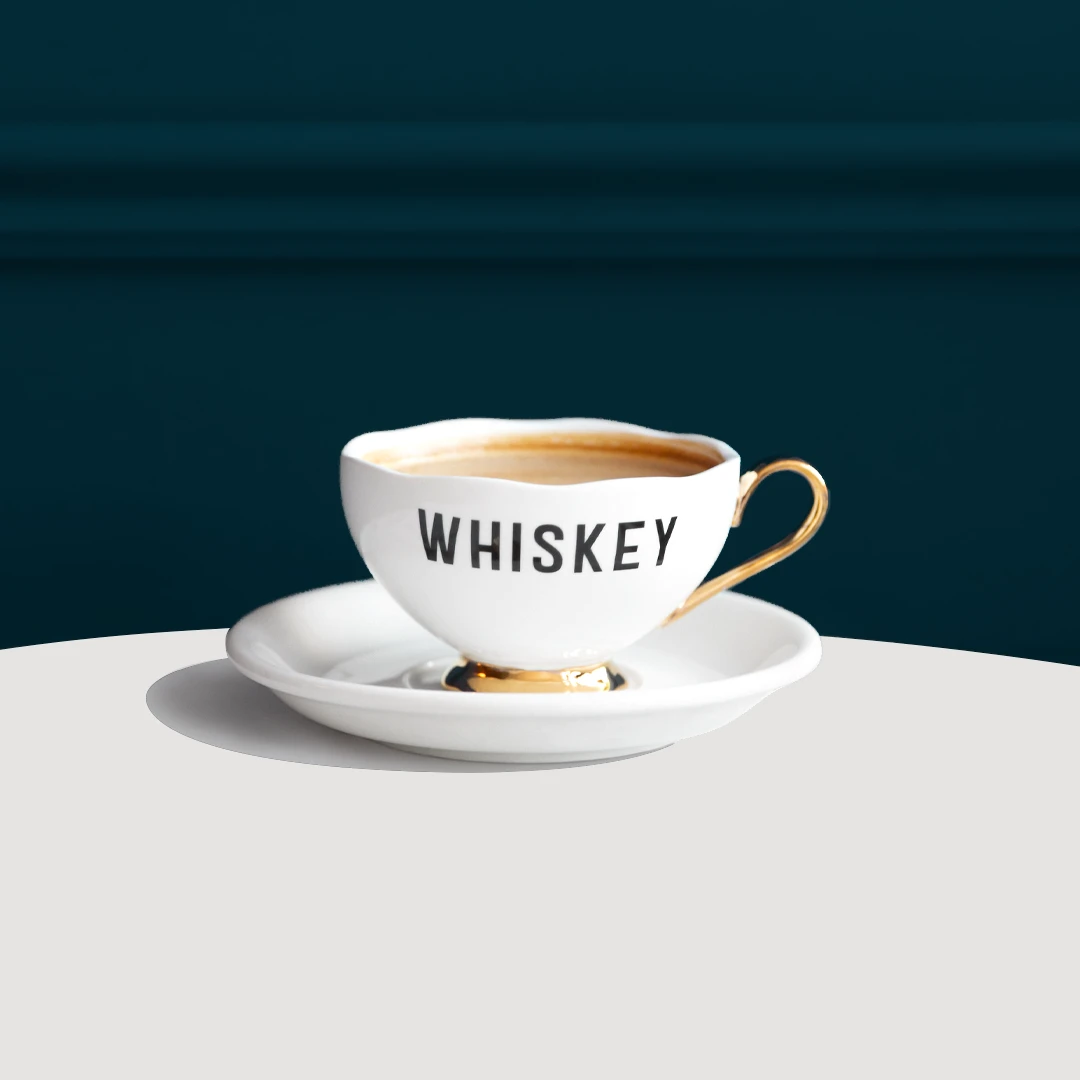 Cappuccino mug labelled whiskey