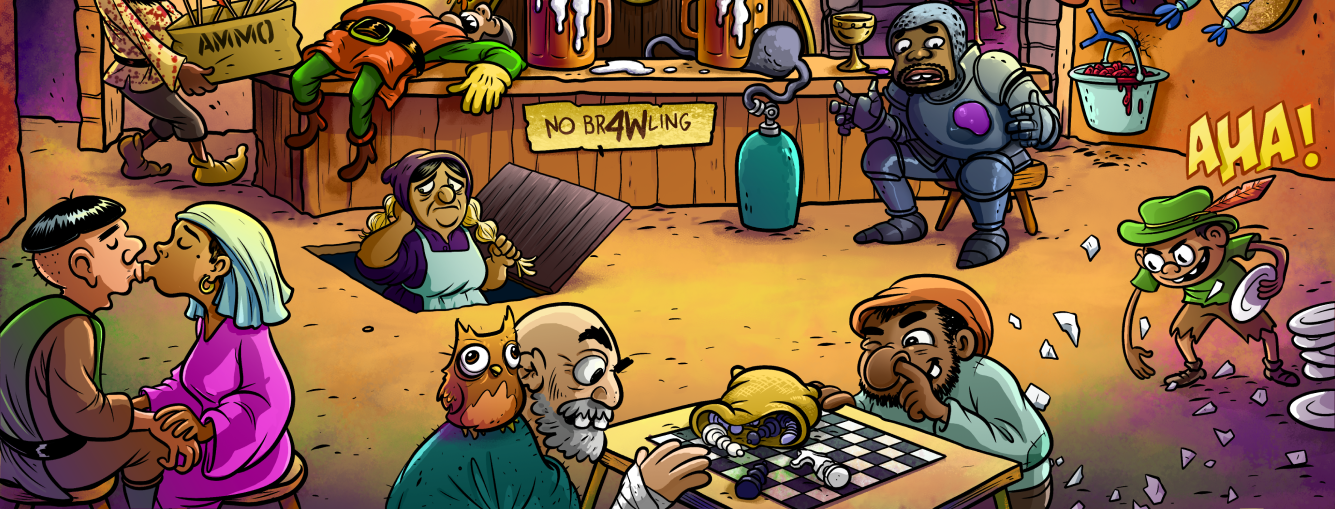 sketchy cartoon bar scene