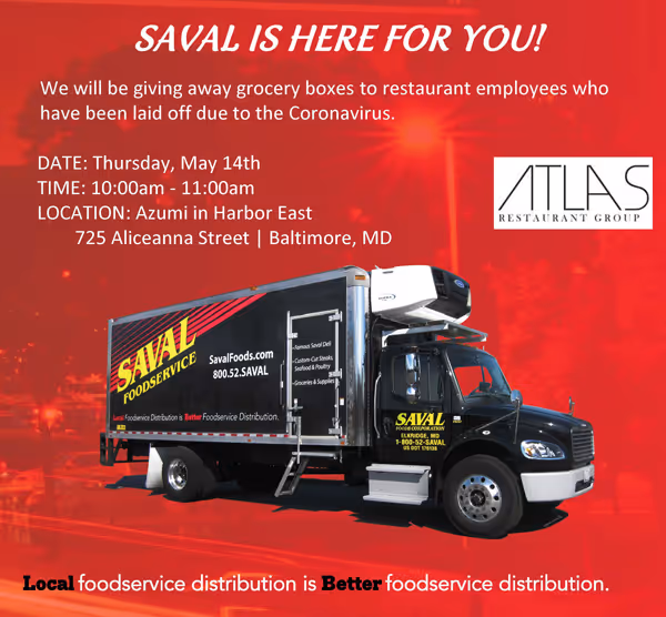 Saval Foodservice and The Atlas Restaurant Group Donate Food