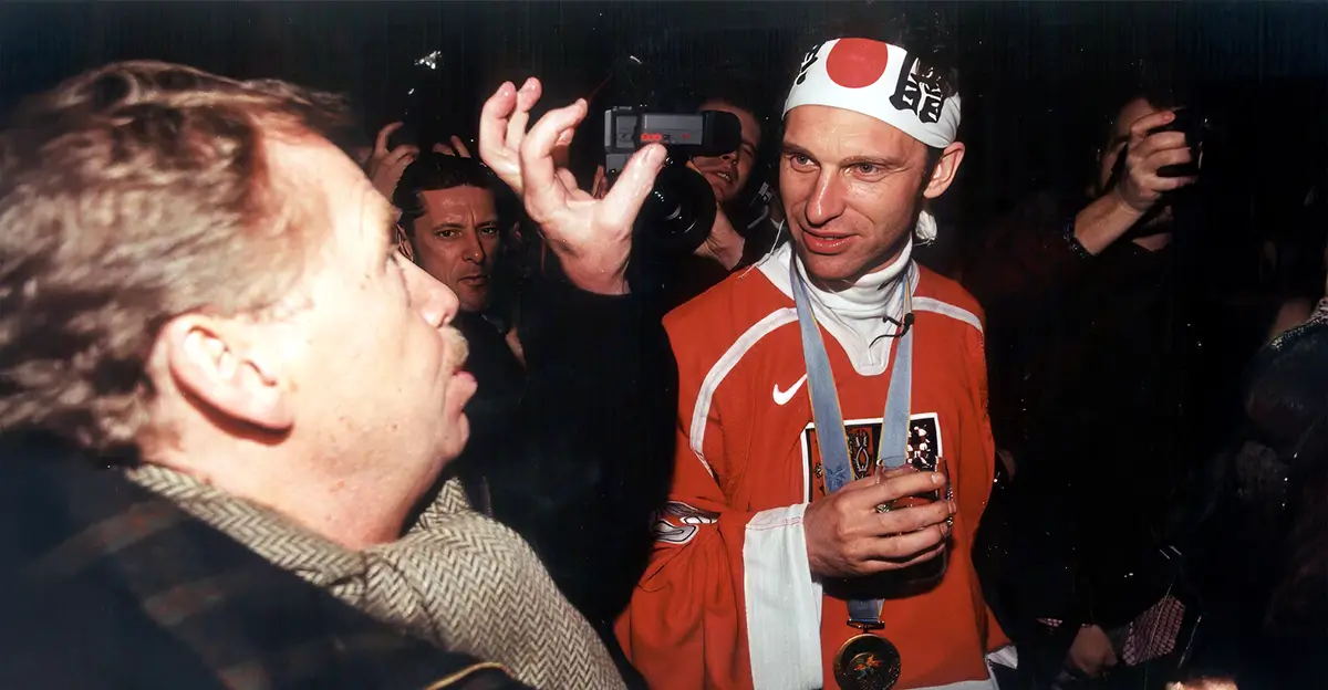 Dominik Hašek a Václav Havel - Nagano