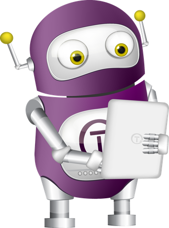 Techflow-Roboter liest auf einem Tablet
