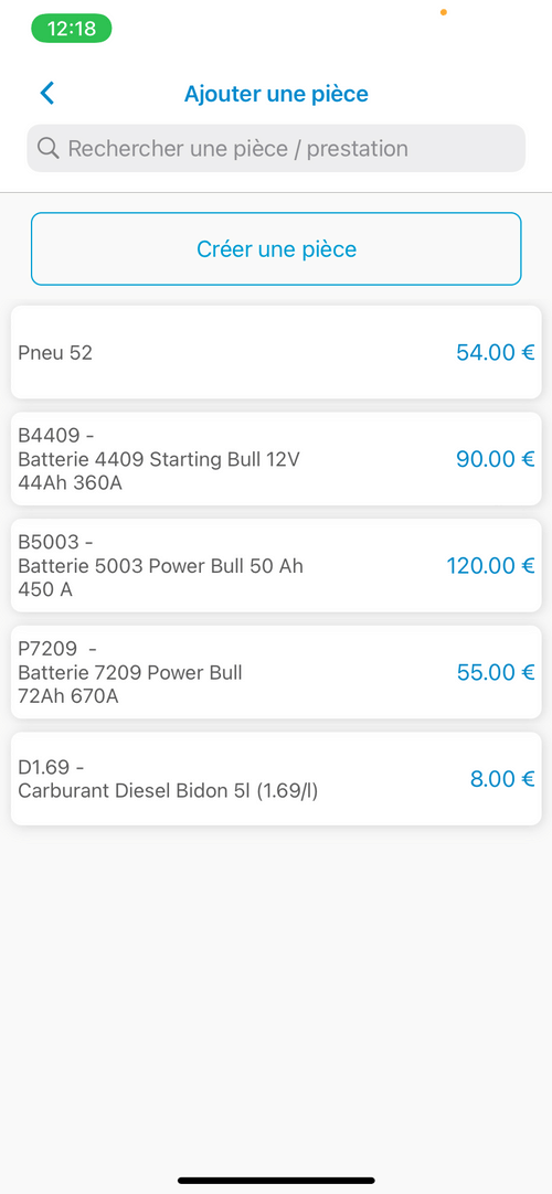 Application PowerPanne vente de pièces