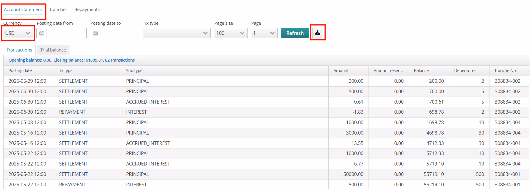 Pic 2. Account statement