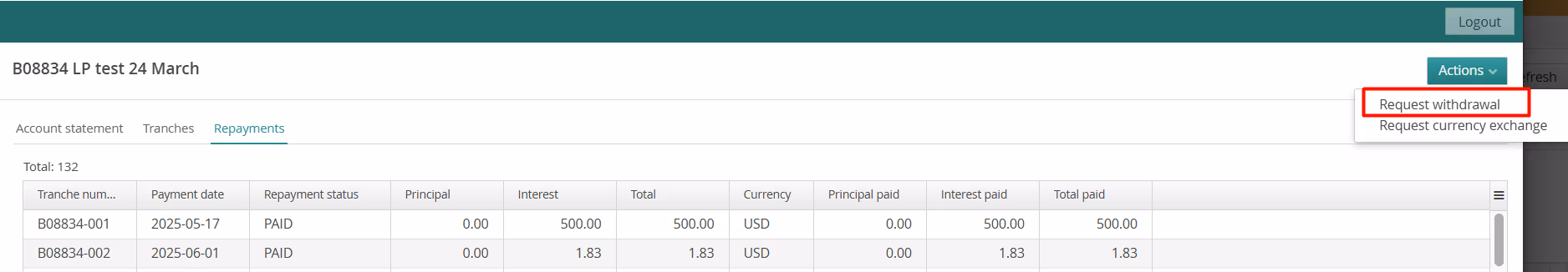 Pic 5. Withdrawal request
