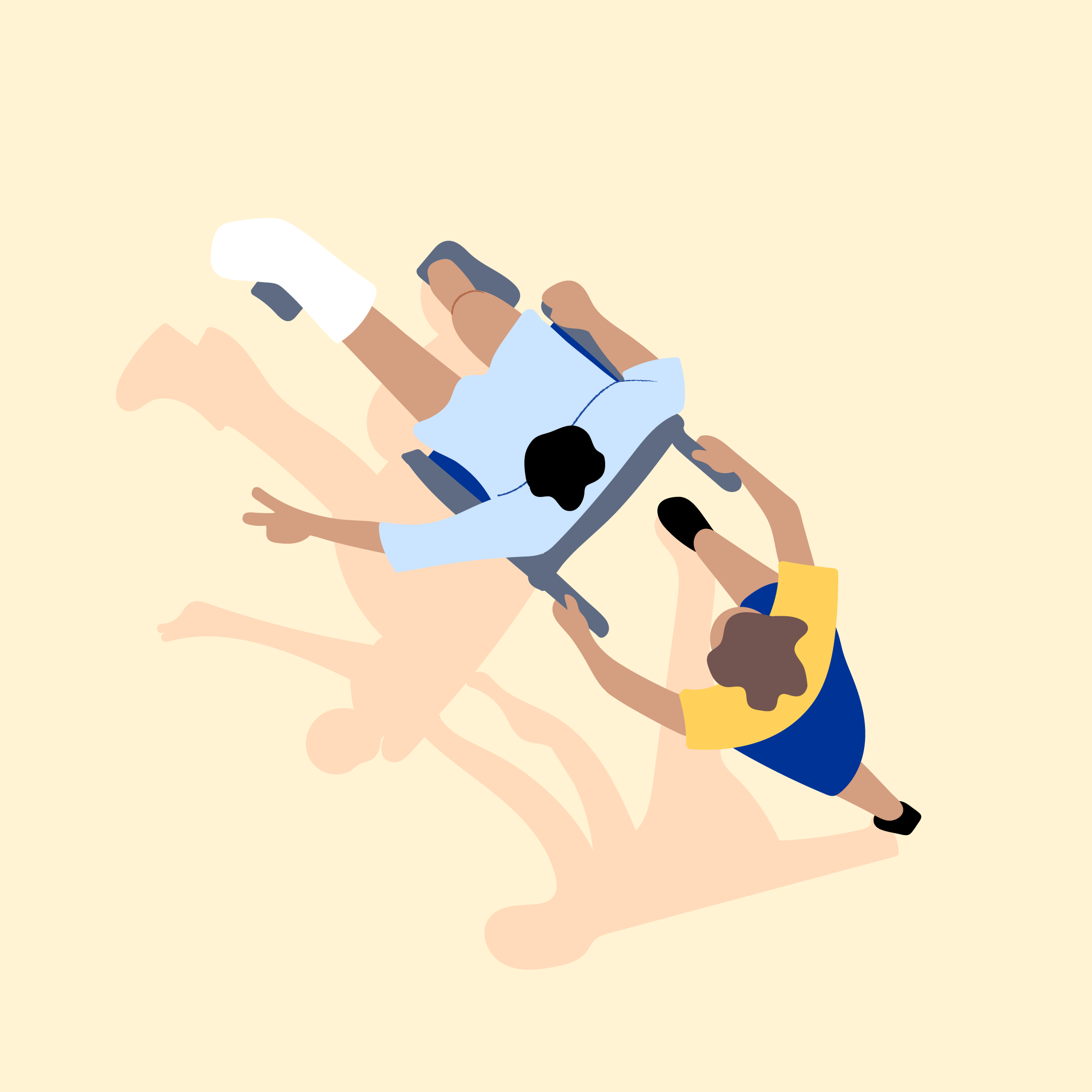 A brand illustration representing health insurance, featuring a man being pushed in a wheelchair with a broken foot