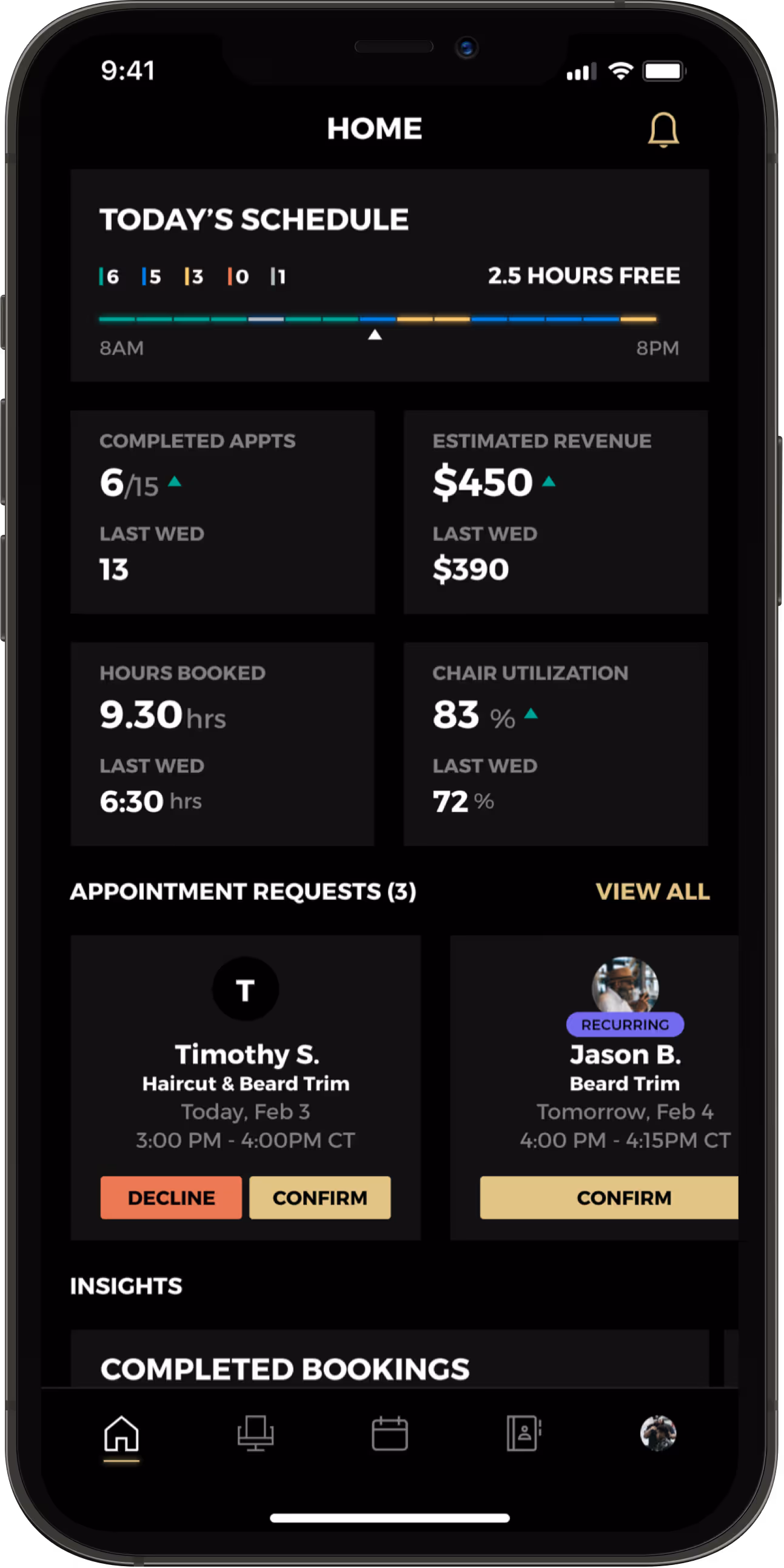 See all your day's appointments laid out clean and simple on theCut.