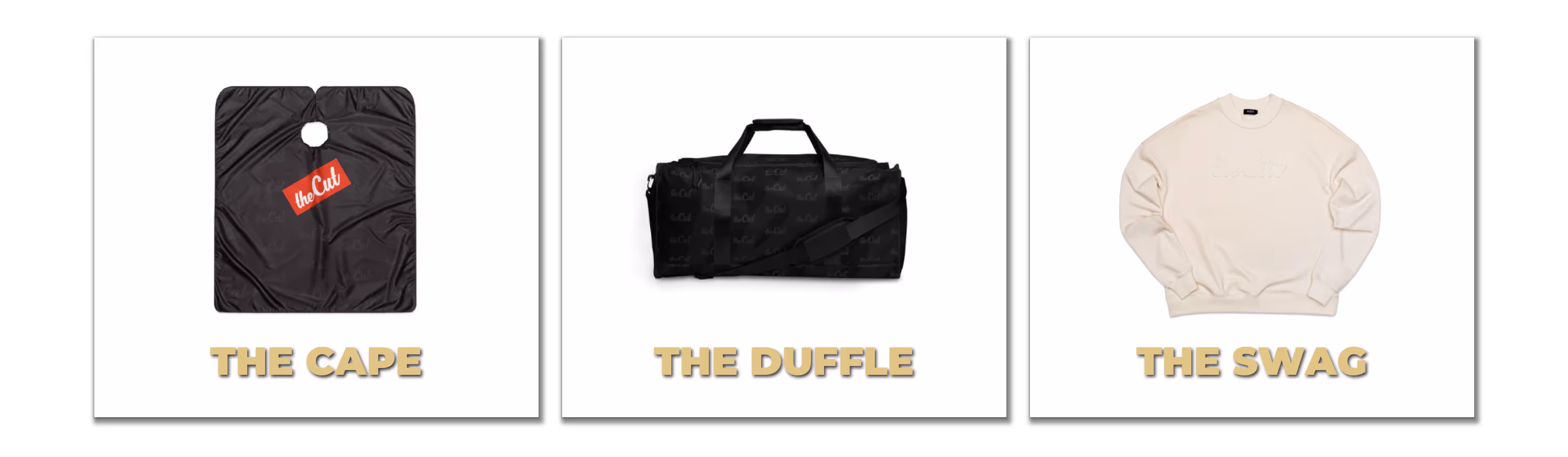 A collection of swag products from theCut on their barber street brand store, theShop.