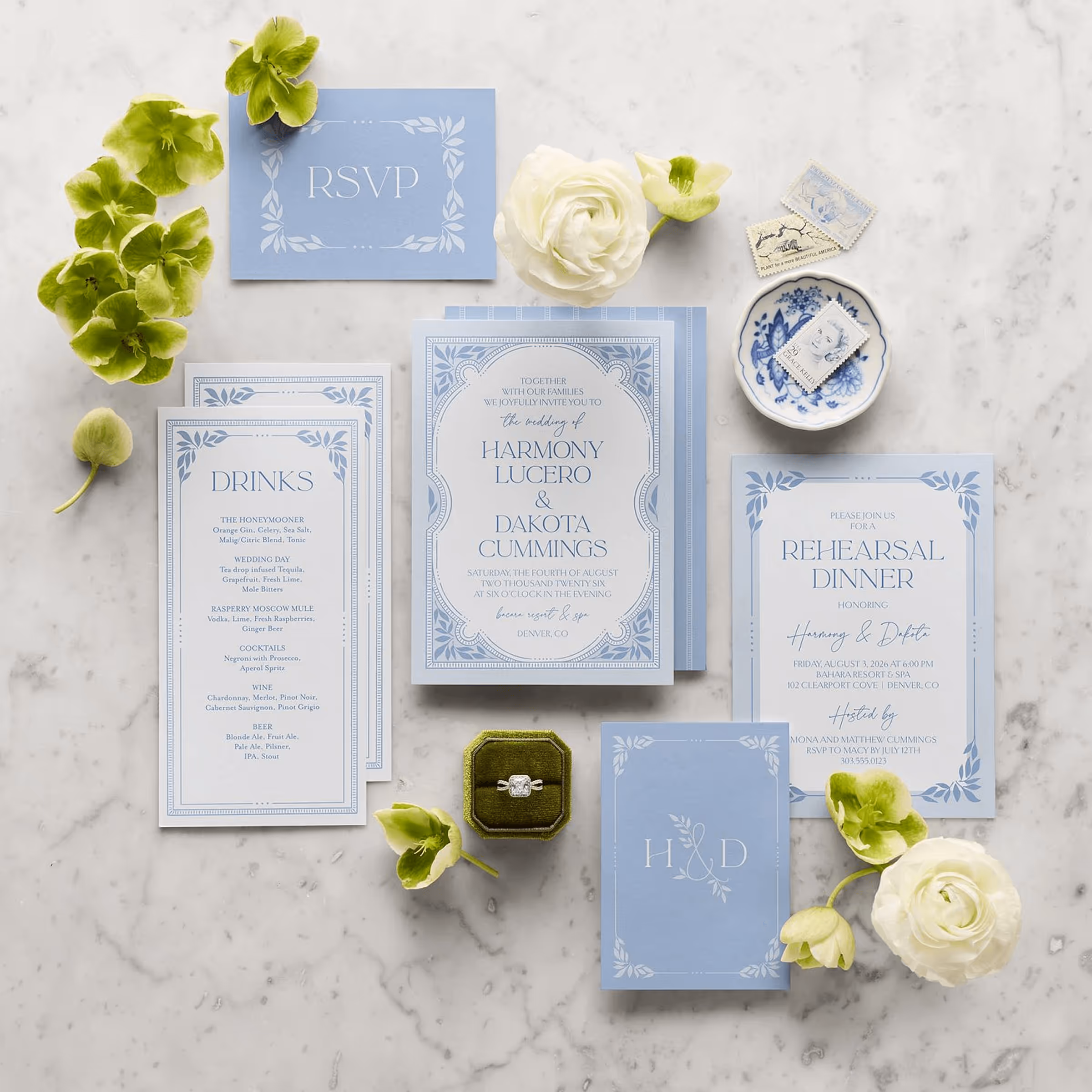 Weddings by Shutterfly Cards & Stationery Spread on light marble BG
