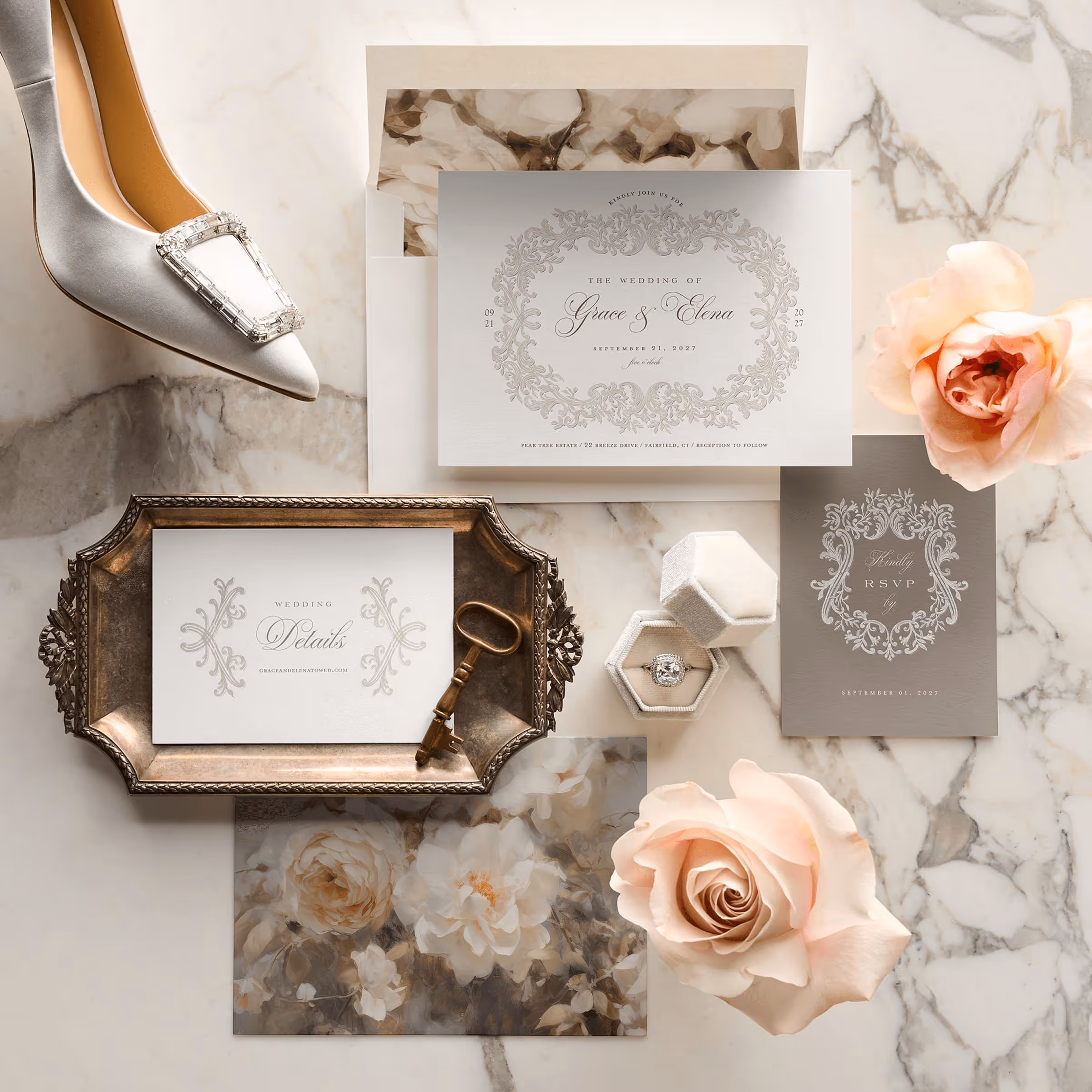Weddings by Shutterfly Cards & Stationery Spread on light marble BG