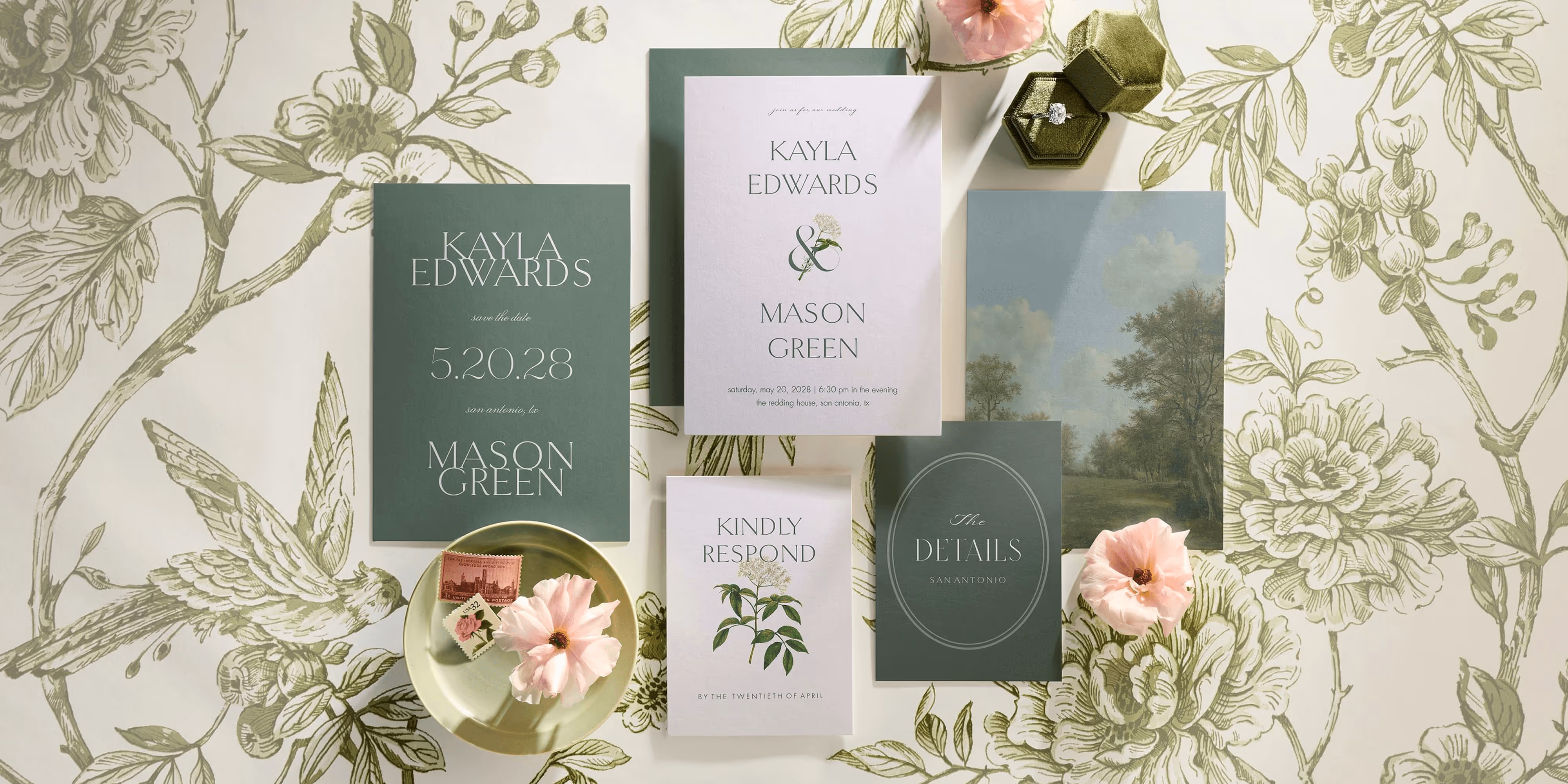 Weddings by Shutterfly Cards & Stationery Spread on floral BG