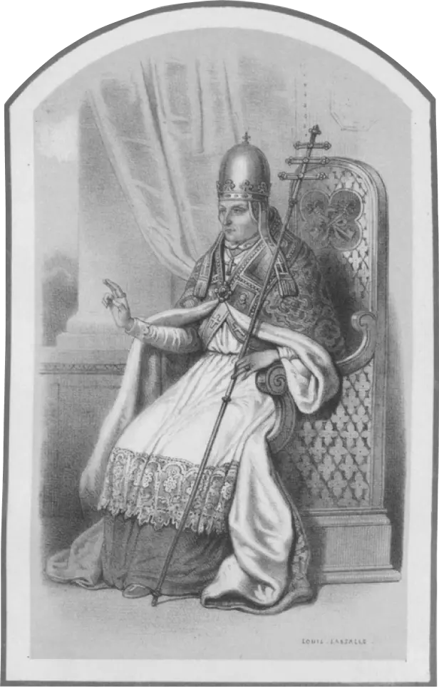 Gerbert d’Aurillac also known as Pope Sylvestre II sitting on a throne in full papal garments.