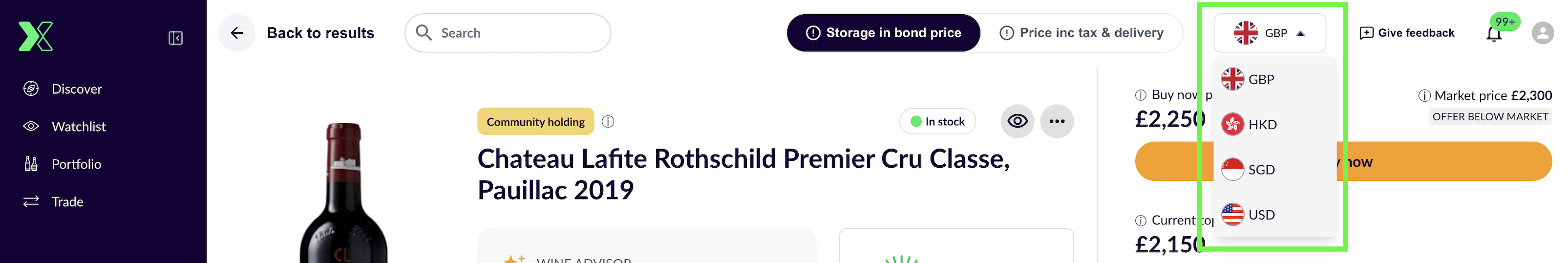 Switch between currencies on CultX