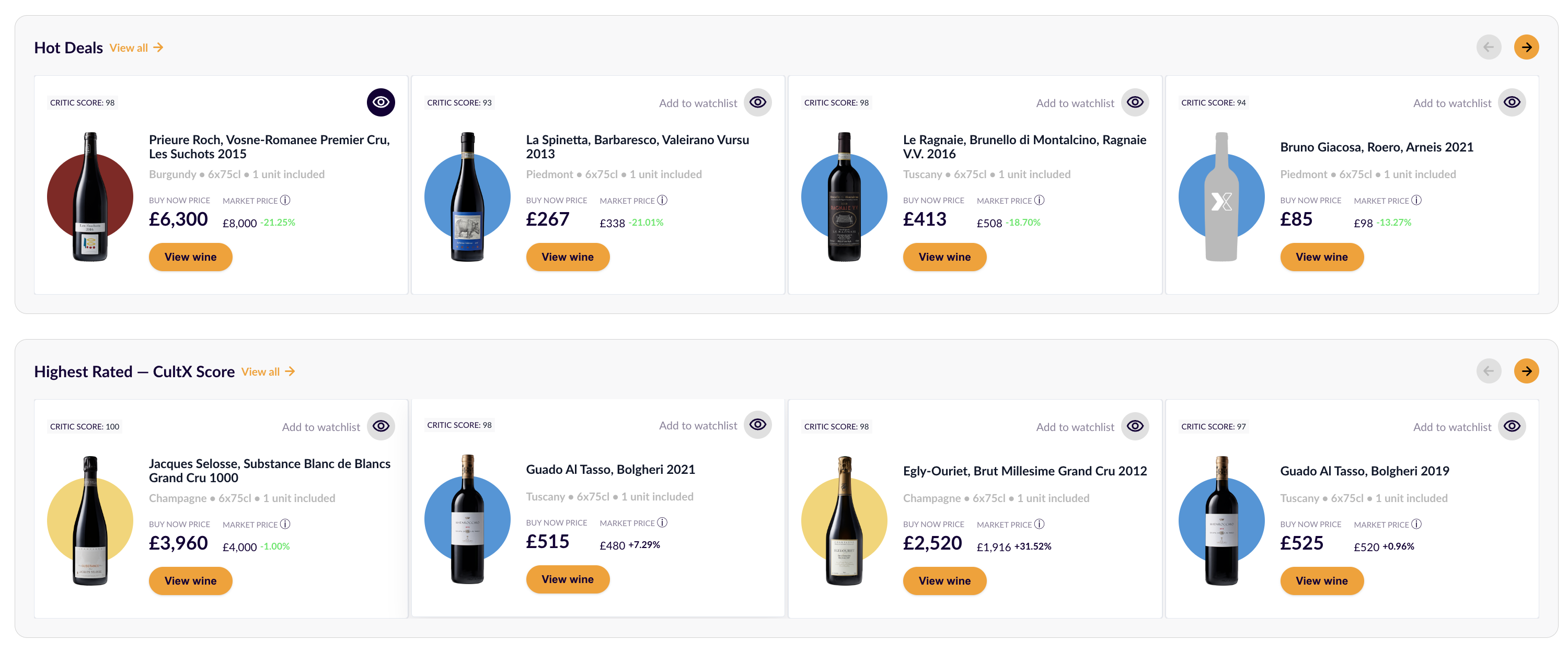 Simplified wine card view with intent to view more information on wine product page