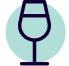 Line drawing of a wine glass filled halfway with wine against a light blue circle background.