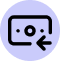 Black video camera icon with a circular lens and a blue curved arrow pointing left.