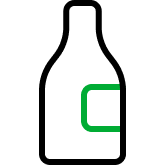 Bar chart with five vertical bars and a green upward trending line above them.